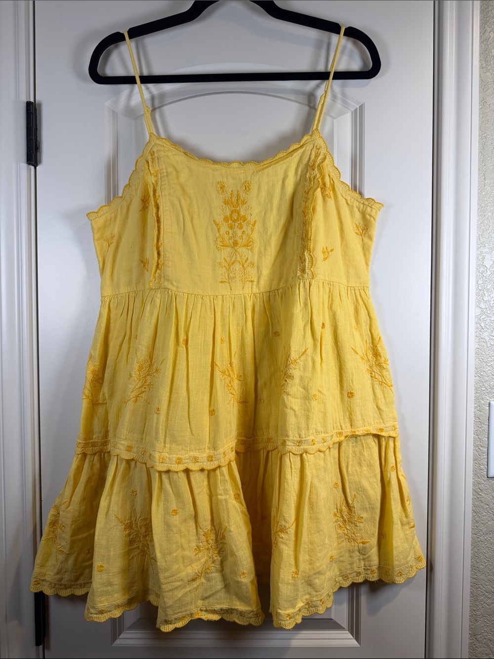 Urban Outfitters Yellow Embroidered Mini Dress